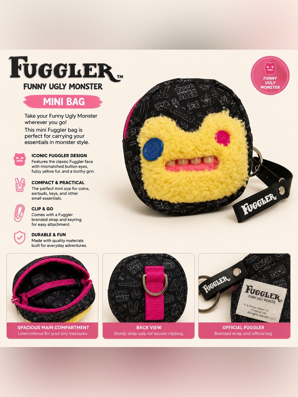 Fuggler Mini Bag – Yellow & Black Funny Ugly Monster